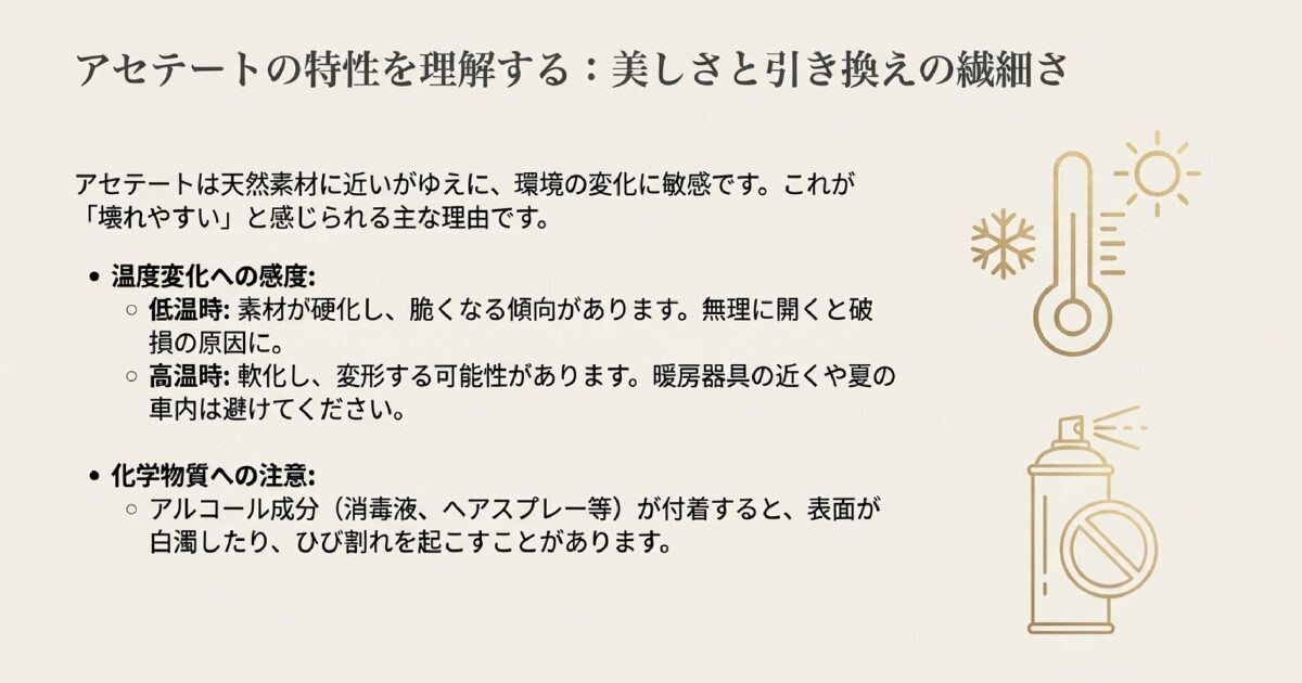アセテート樹脂商品に見られる壊れの原因