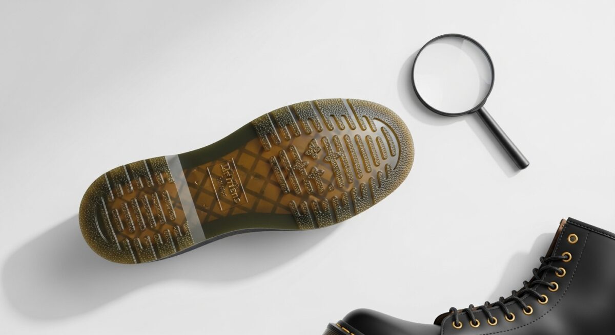 ソールに刻まれた英単語が真贋判定の鍵になる